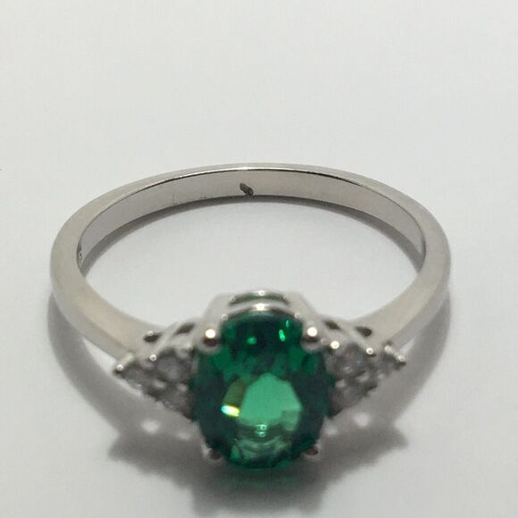 Sterling Silver Ring 925 Cubic Zirconia Size 7 Emerald Green & Clear CZ - Picture 8 of 13